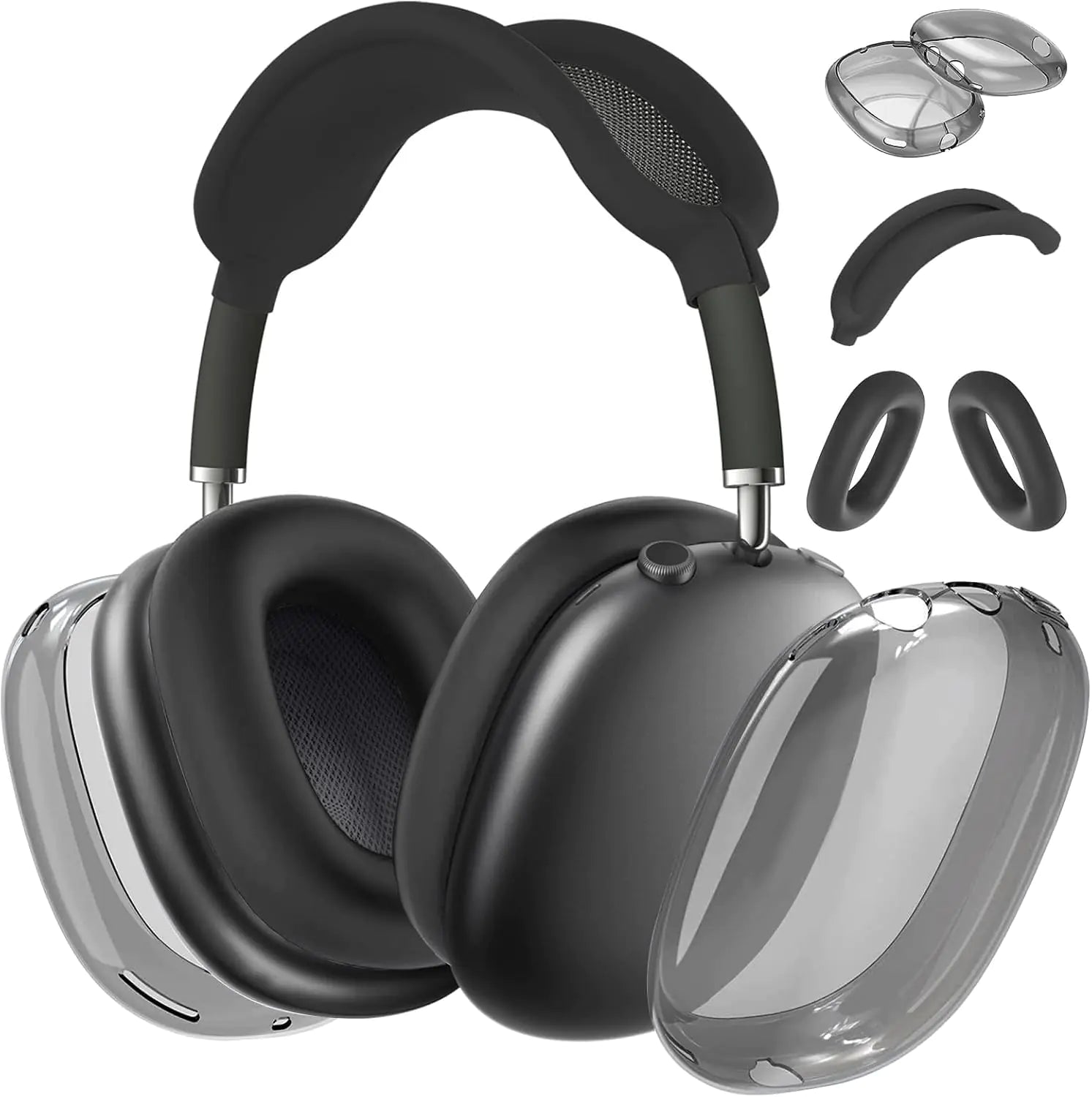 [3 Pack] TPU Case Cover for AirPods Max Headphones Clear Soft TPU Ear Cups Cover/Ear Pad Case Cover/Headband Cover for AirPods Max for Apple AirPods Max (2024/2020) (USB-C) (Clear Black)