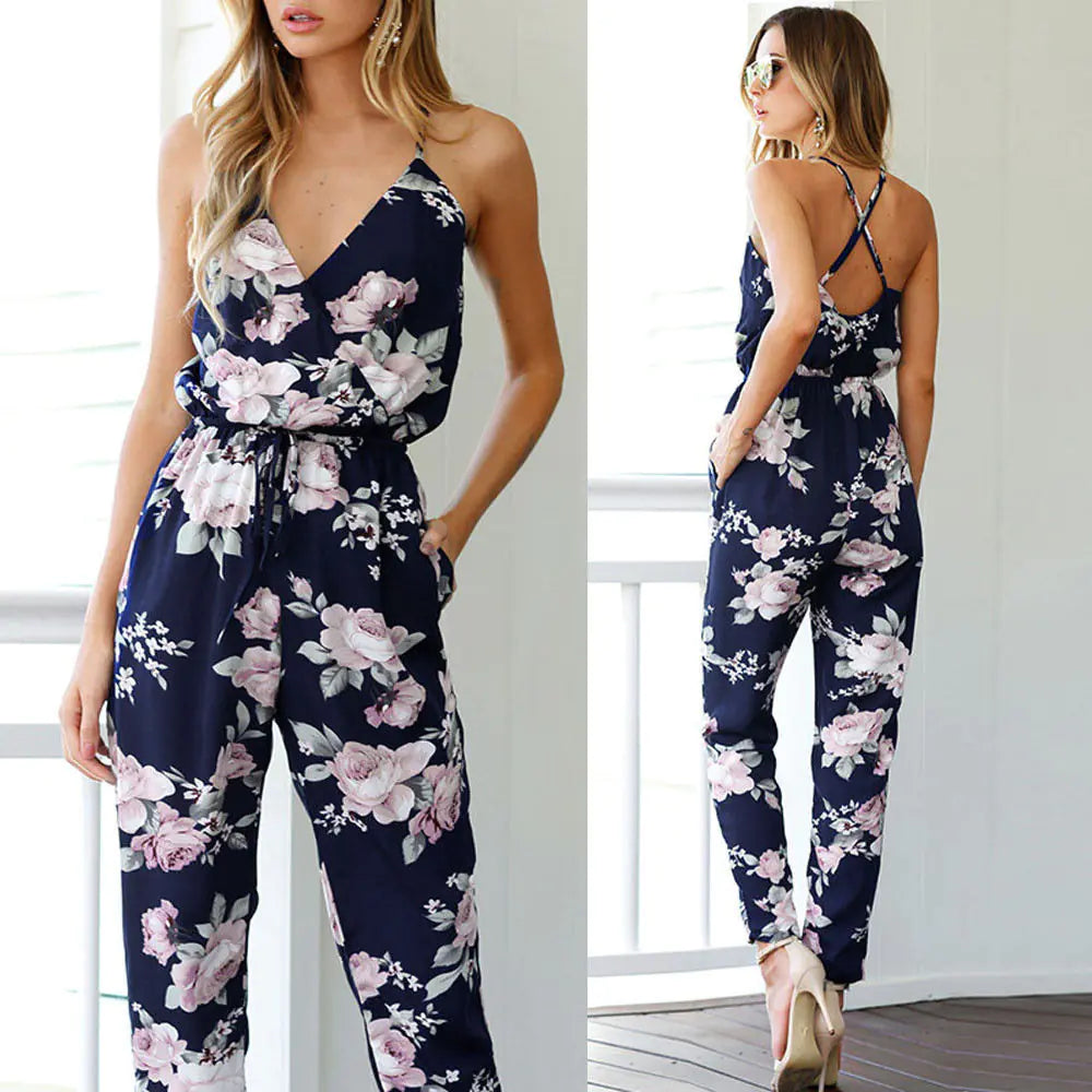 Printed Jumpsuit with Ties and Floral Design