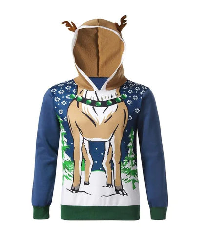 Autumn Men's Jacket with Christmas Reindeer Hoodie