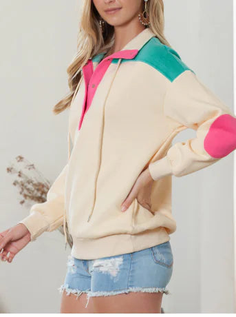 Women's Color Contrast V-neck Pullover Sweater Top