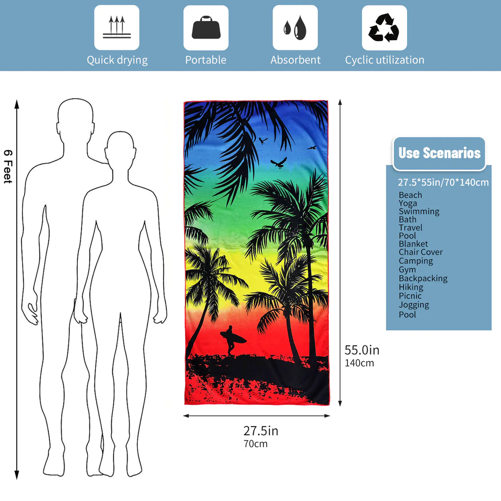 Microfiber Printed Beach Towel for Yoga and Swimming