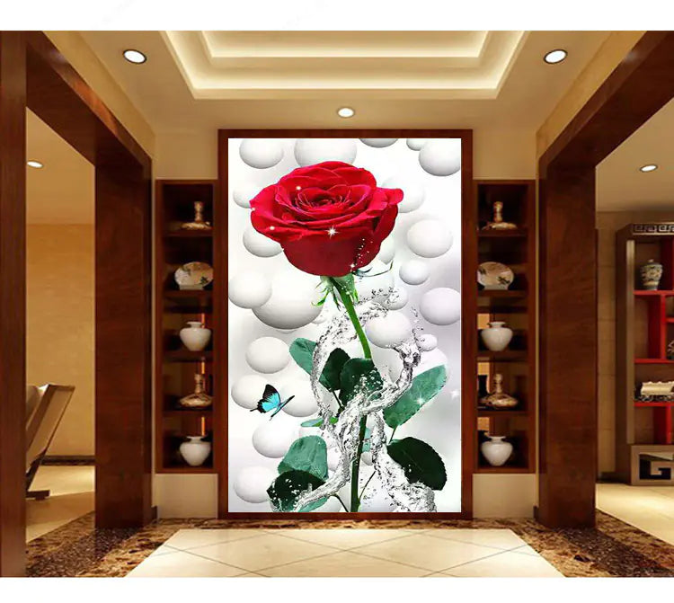 Diamond Painting of Vertical Red Rose Brick Art