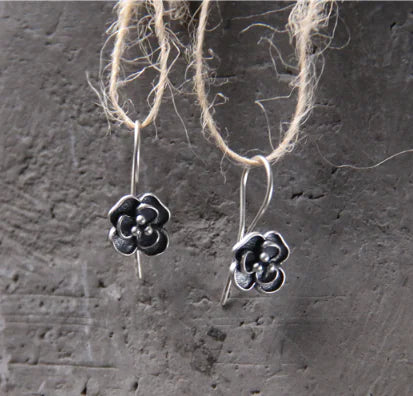 S925 Vintage Silver Rose Flower Earrings