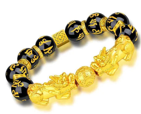 Golden Garnet Pixiu Bracelet with Retro 3D Design