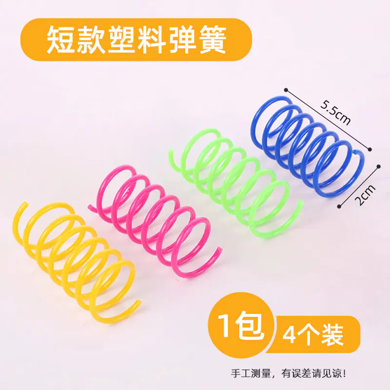 Interactive Colorful Plastic Spring Cat Toy Balls (4 Pack)