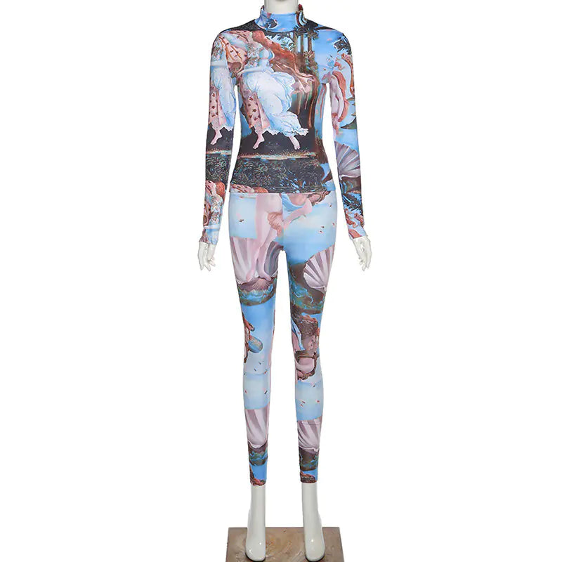 Fall Women's Sports Yoga Set with Slim Print Design