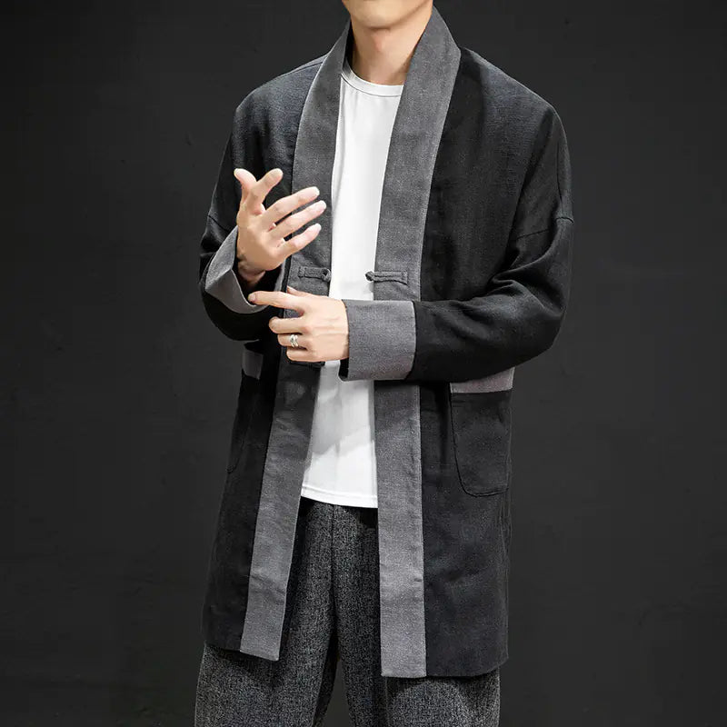 Men's Casual Chinese Style Linen Coat - Retro Long Hanfu