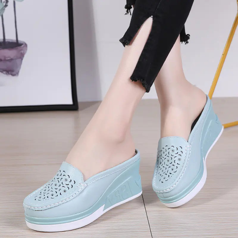 Fashionable Thick-soled Leather Slip-on Mules