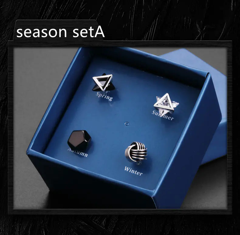 925 Silver Men's Stud Earrings Set (Minimalist Style)