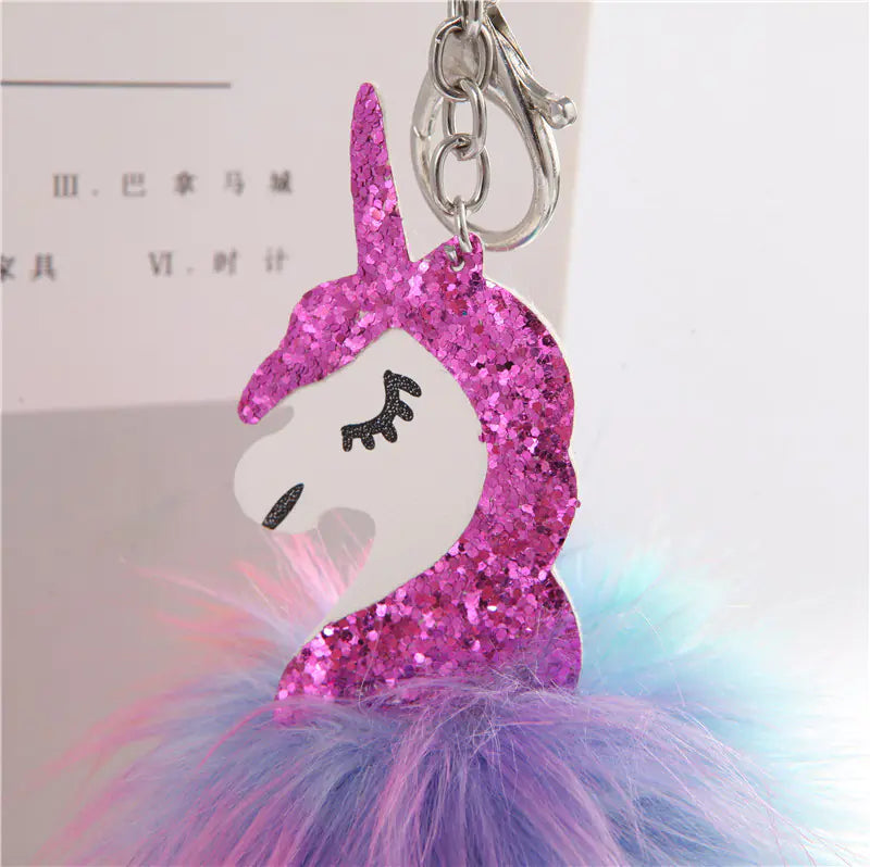 Colorful Pom-Pom Unicorn Keychain with Plush Detail