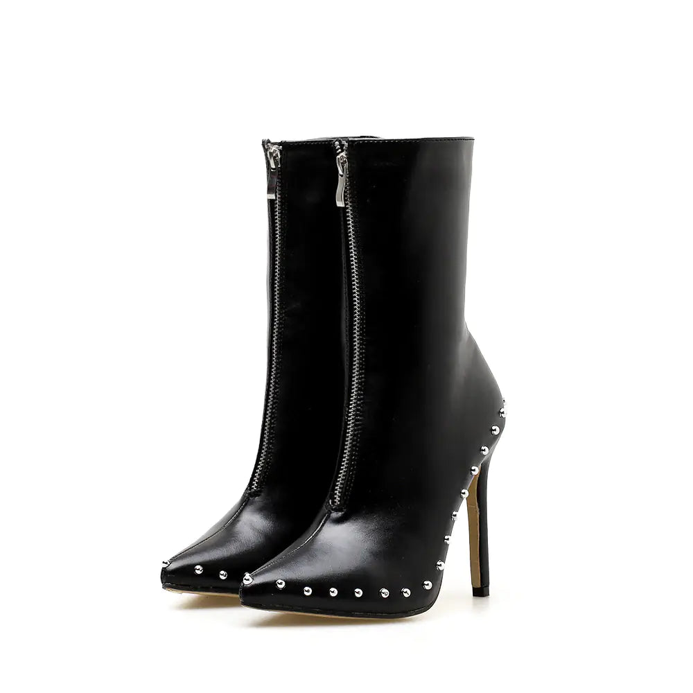 Studded Zipper Knee-High Boots with Heels