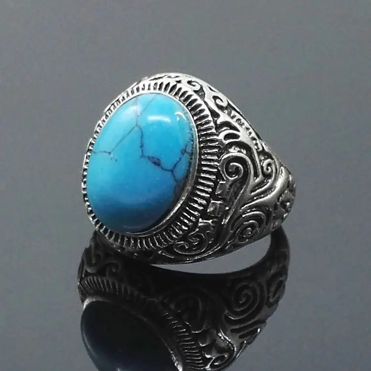 Vintage Turquoise Men's Titanium Steel Ring Wholesale