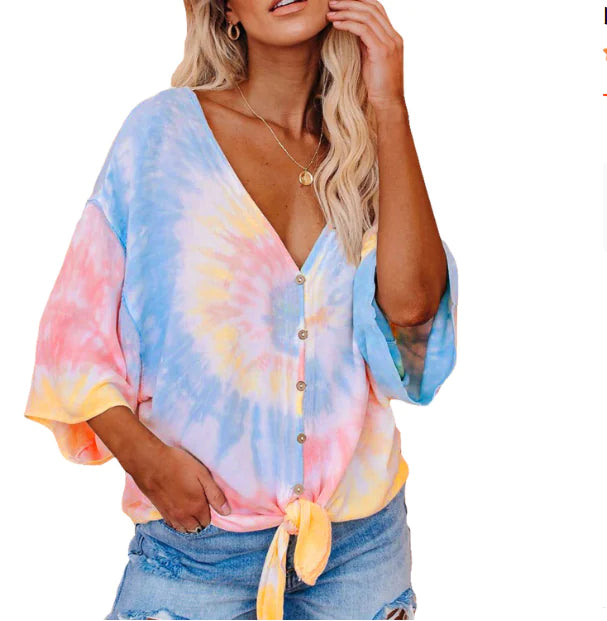 Tie-Dye Print Batwing Sleeve T-Shirt for Women