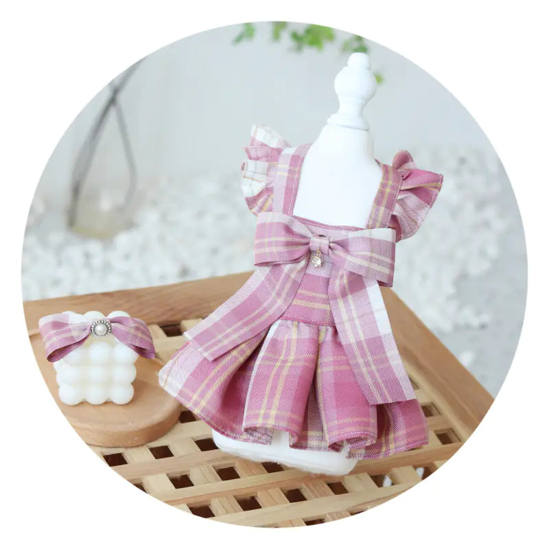 Ins College Style Plaid Bow Tie Skirt Dress