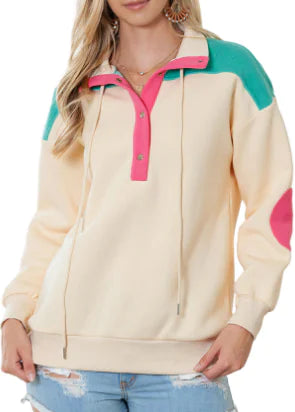 Women's Color Contrast V-neck Pullover Sweater Top