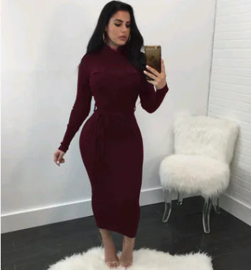 Autumn Winter Long Sleeve Dress with Pencil Skirt