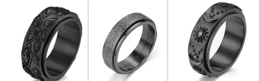 Rotatable Titanium Steel Ring with Stars, Sun, Moon