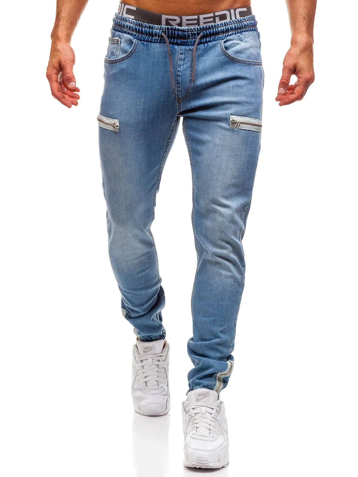Men's Casual Frosted Zipper Design Denim Sports Jeans