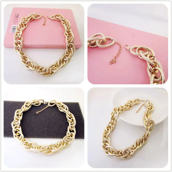 Gold Frosted Chunky Metal Chain Necklace (Korean Style)