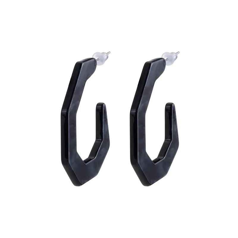 Geometric Acrylic C-Shaped Earrings with Resin Accents