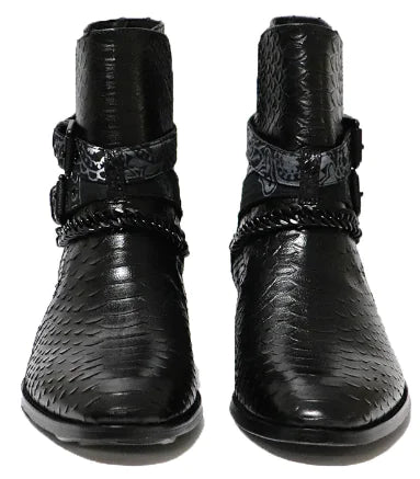 Men's Leather Chelsea Boots with Serpentine Design