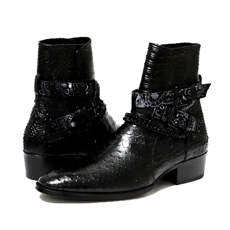 Men's Leather Chelsea Boots with Serpentine Design