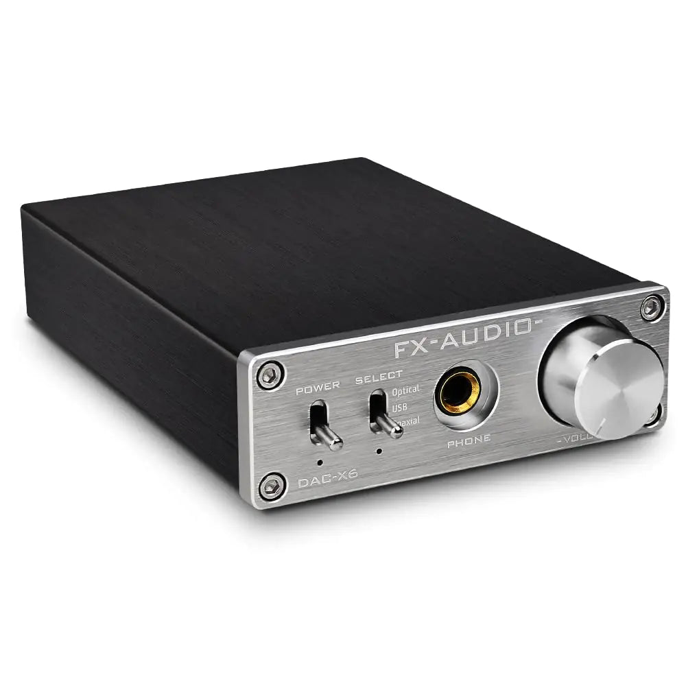 FX-Audio DAC-X6 Mini HiFi 2.0 Digital Audio Decoder DAC Input USB/Coaxial/Optical Output RCA/Headphone Amp 24Bit/96KHz DC12V(Silver)