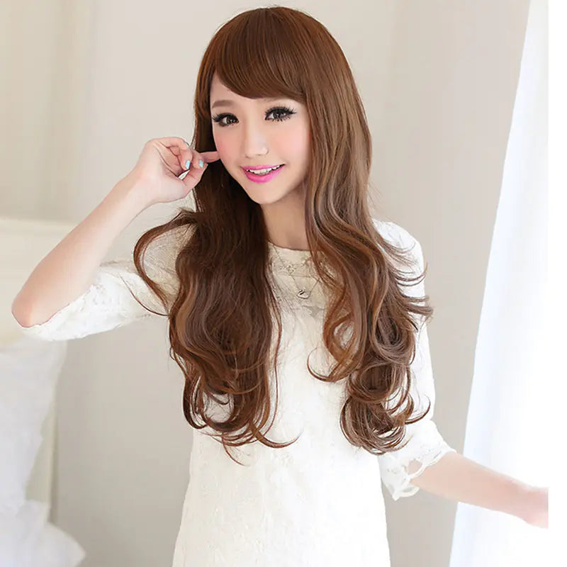 Long Wavy Synthetic Wig with Side Bangs for Women