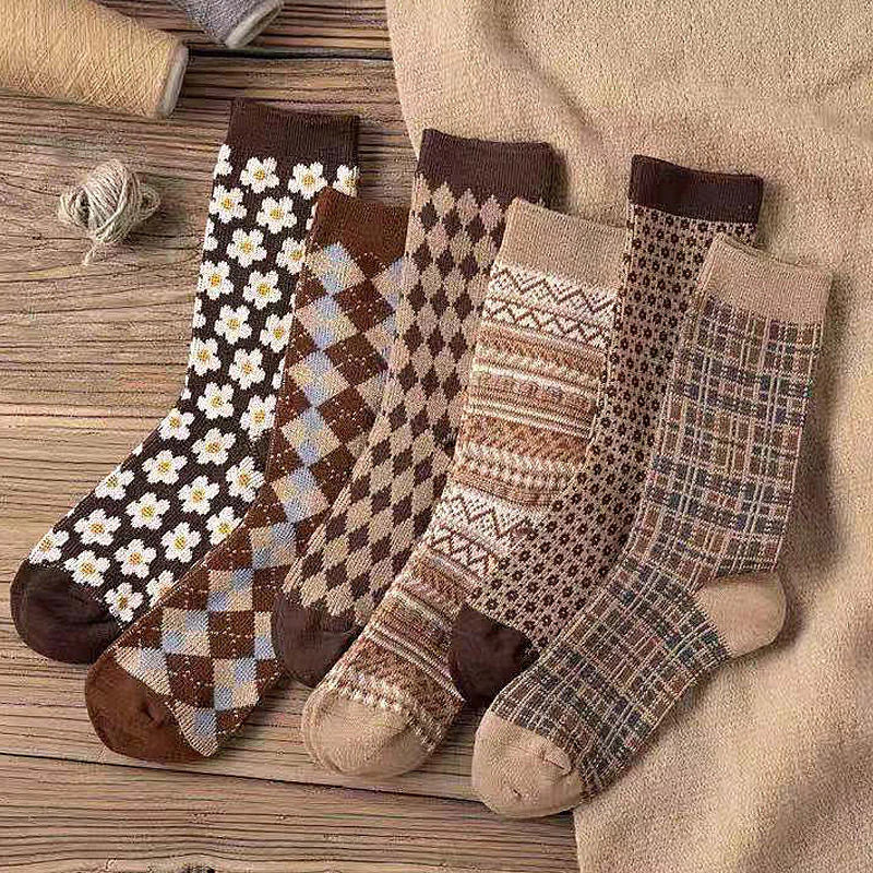 Warm Thick Coffee Color Women's Cotton Tube Socks