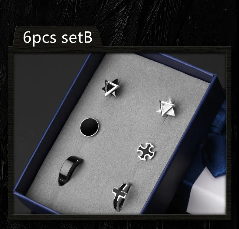 925 Silver Men's Stud Earrings Set (Minimalist Style)