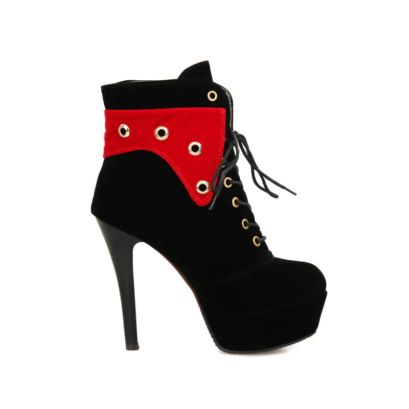 Waterproof Round Toe High Heel Lace-Up Women's Boots