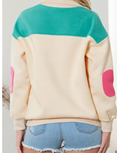 Women's Color Contrast V-neck Pullover Sweater Top