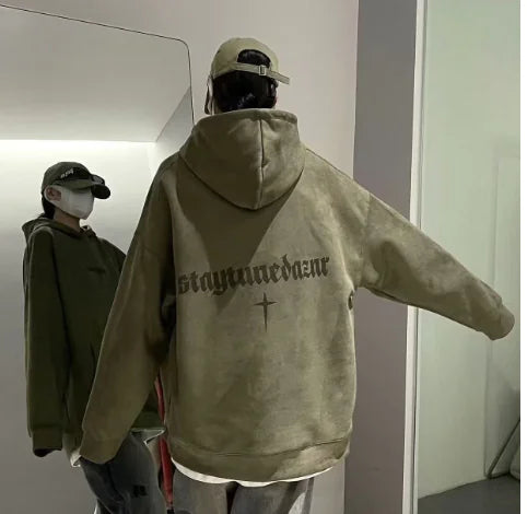 Burgundy Suede Hoodie with Men's Extra Fleece