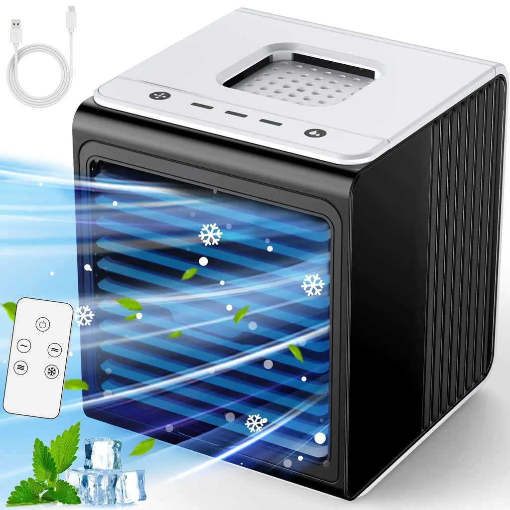 3-IN-1 Mini Air Conditioner with Remote Top Splash-Proof Design 3 Speeds Small Portable Air Conditioner Large Capacity Tank Personal Air Conditioner Desk Air Conditioner for Office Room