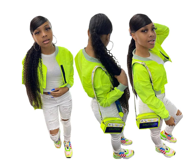 Neon Green Baseball Jacket for Women - Fall Collection
