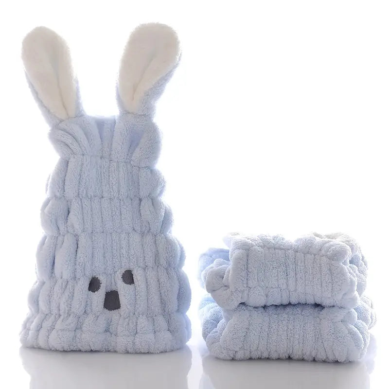 Cute Rabbit Microfiber Hair Dry Cap for Kids & Women