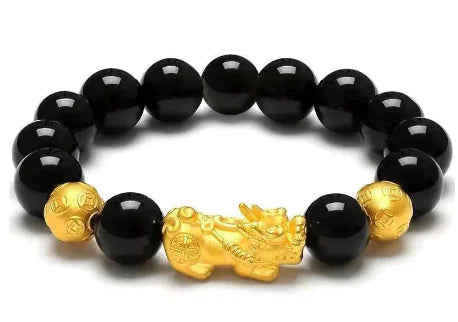Golden Garnet Pixiu Bracelet with Retro 3D Design