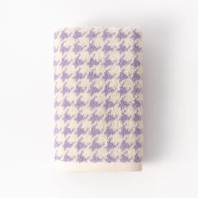Houndstooth Cotton Jacquard Face Towel - Soft & Absorbent