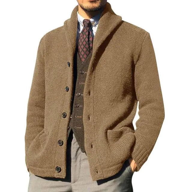 Men's Thick Knitted Cardigan with Pockets and Buttons