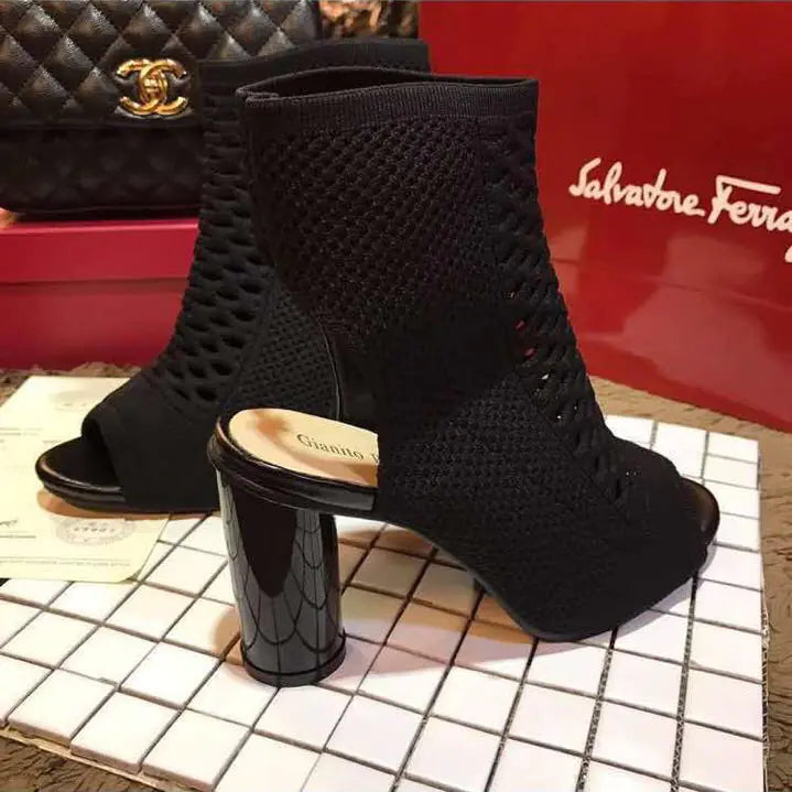 Stylish High Heel Short Boots with Peep-Toe Design