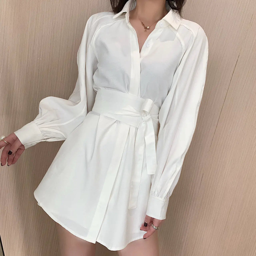 Women's Spring White Shirt and Wide-Leg Shorts Set