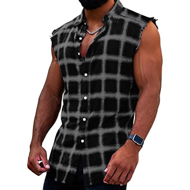 Men's Fashionable Plaid Sleeveless Cardigan Vest