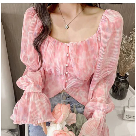 Vintage Green Floral Print Short Vacation Shirt for Women