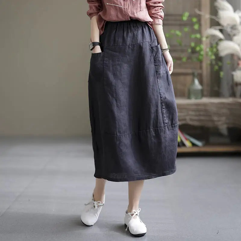 Casual Loose Retro Linen Skirt for Women (Large Size)