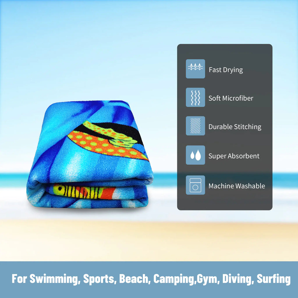 Blue Whale and Yellow Fish Oversized Quick Dry Towel