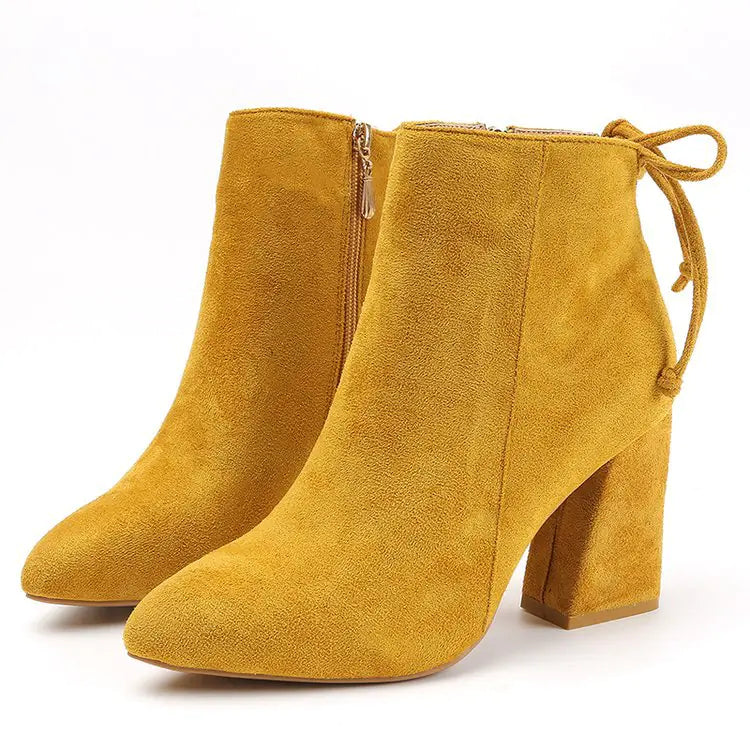 Women's Fashion High Heel Ankle Boots with Bow