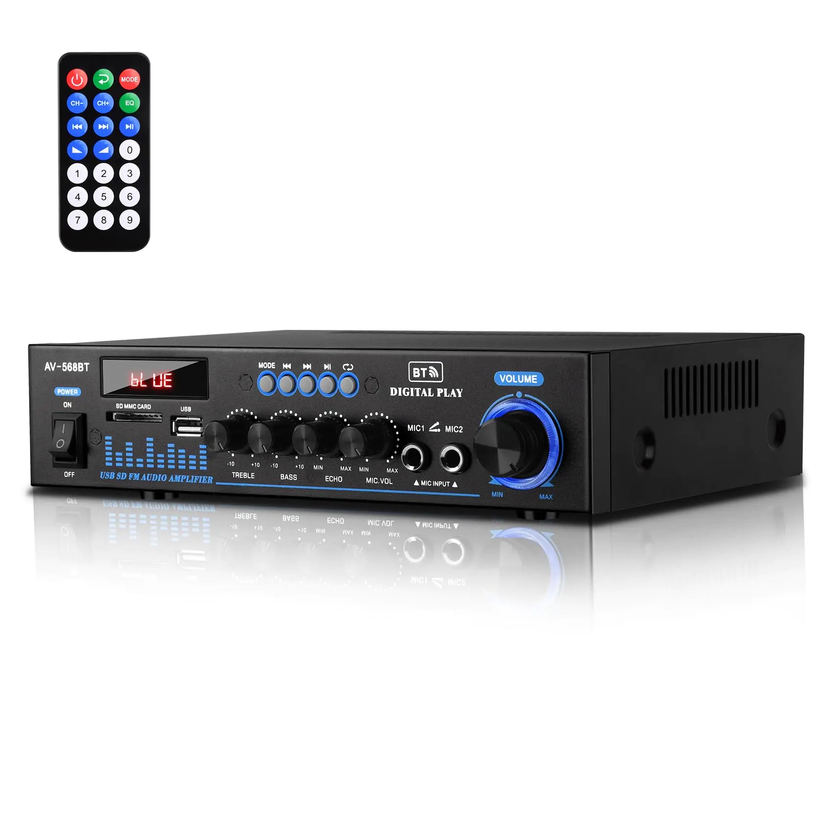 Daakro AV-568 Stereo Home Audio Amplifier300W Max Power Home Theater Stereo Amplifier Receivers with Bluetooth/MIC/USB/SD/AUX/FMStereo Audio Amplifier Receivers for StudioHomeKaraoke