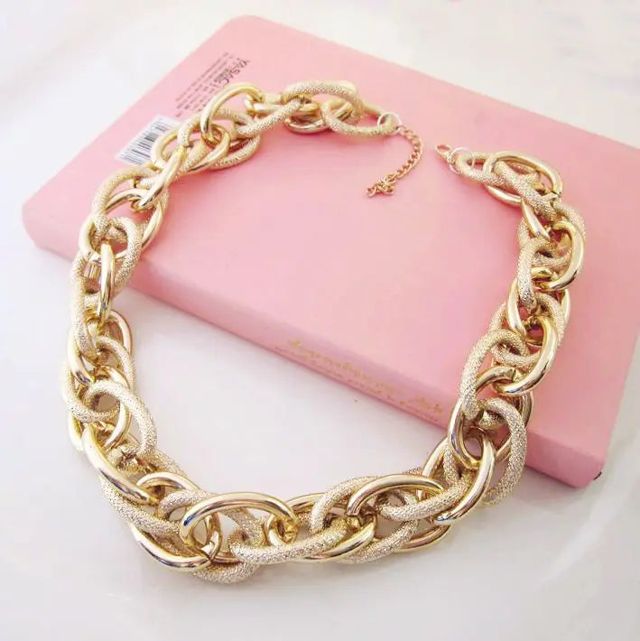 Gold Frosted Chunky Metal Chain Necklace (Korean Style)