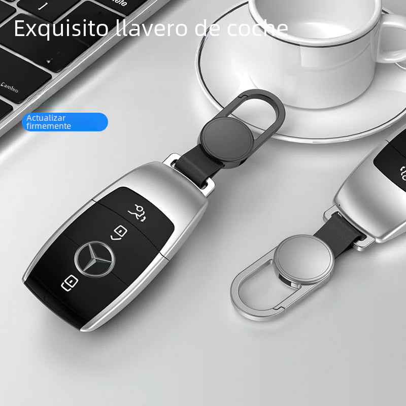 Men's Genuine Leather Car Keychain with Metal Clip