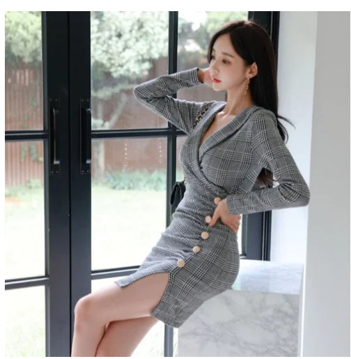 Autumn Winter Women's Blazer Dress with Long Sleeves